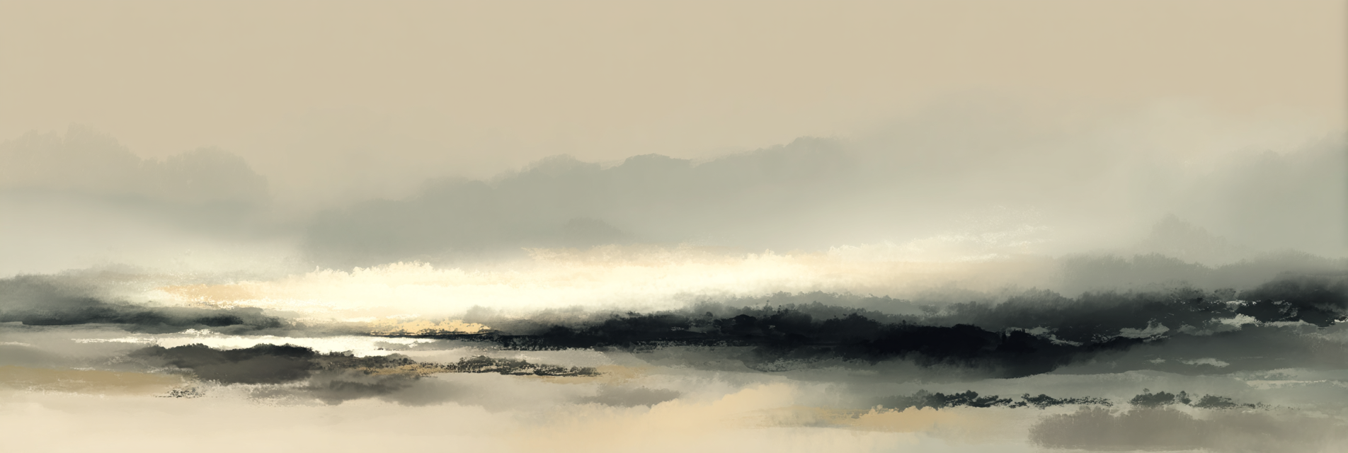 Neblige Landschaft Digital Gemalt Horizon Sanftes Farbenblenden | Japandi | Einrichtungsstile
