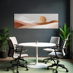 Stilisierte Abstrakte Landschaft Sanfte Formen Beige Braun Grau Oval Sonne Mond