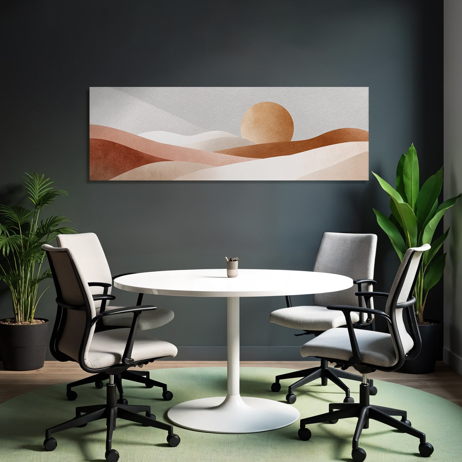 Stylized Abstract Landscape Soft Shapes Beige Brown Gray Oval Sun Moon