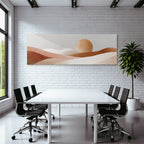 Stilisierte Abstrakte Landschaft Sanfte Formen Beige Braun Grau Oval Sonne Mond