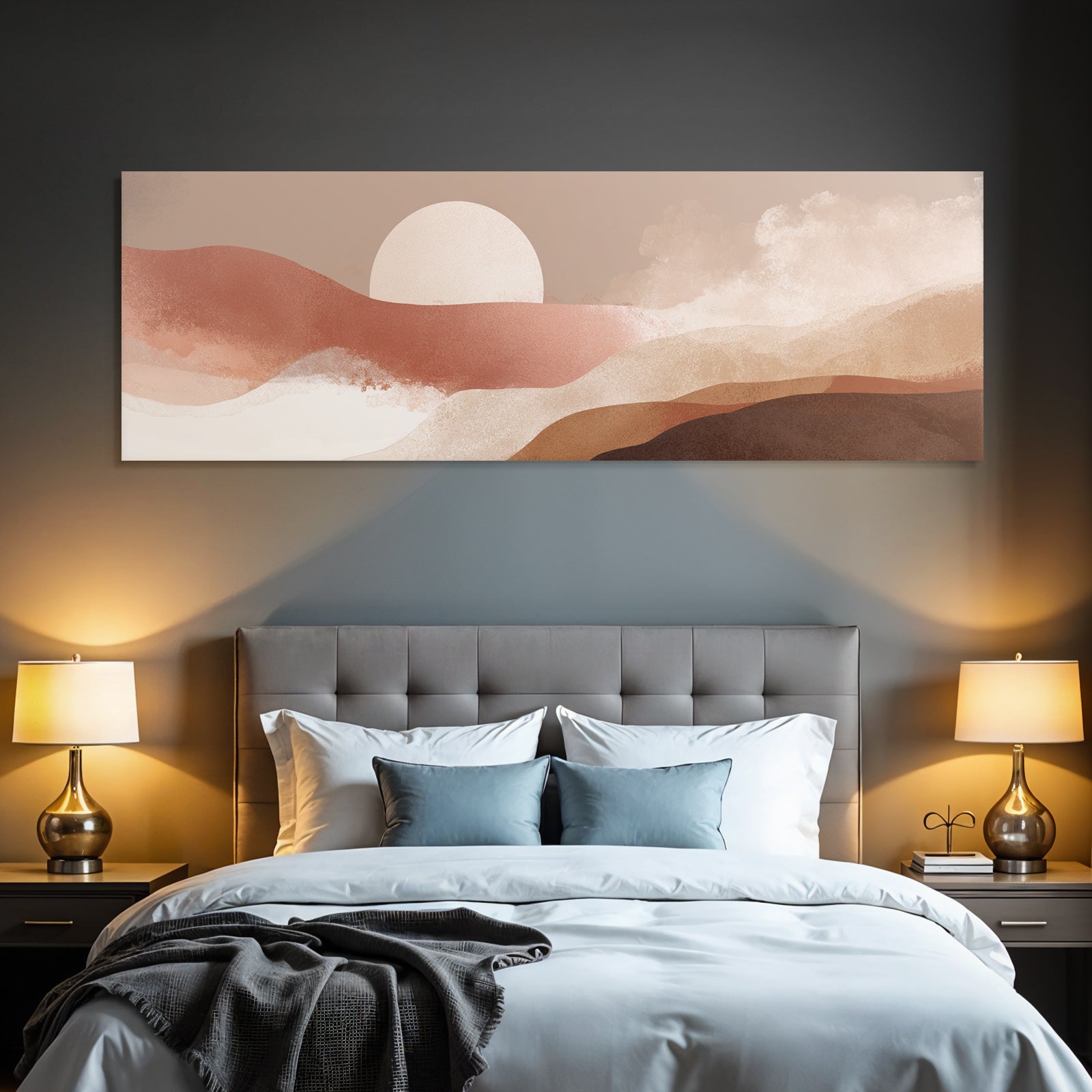 Stylized Landscape With Abstract Colored Circles And Sun