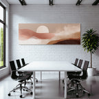 Stylisierte Landschaft Mit Abstrakten Farbwapen Und Sonne
