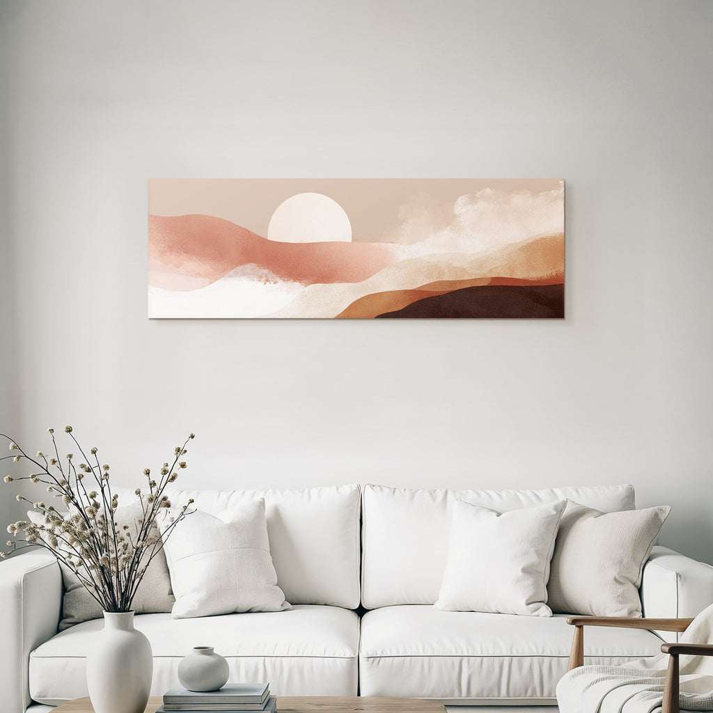 Stylisierte Landschaft Mit Abstrakten Farbwapen Und Sonne