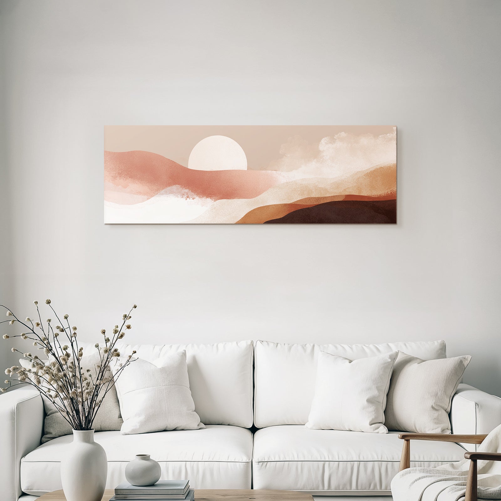Stylized Landscape With Abstract Colored Circles And Sun