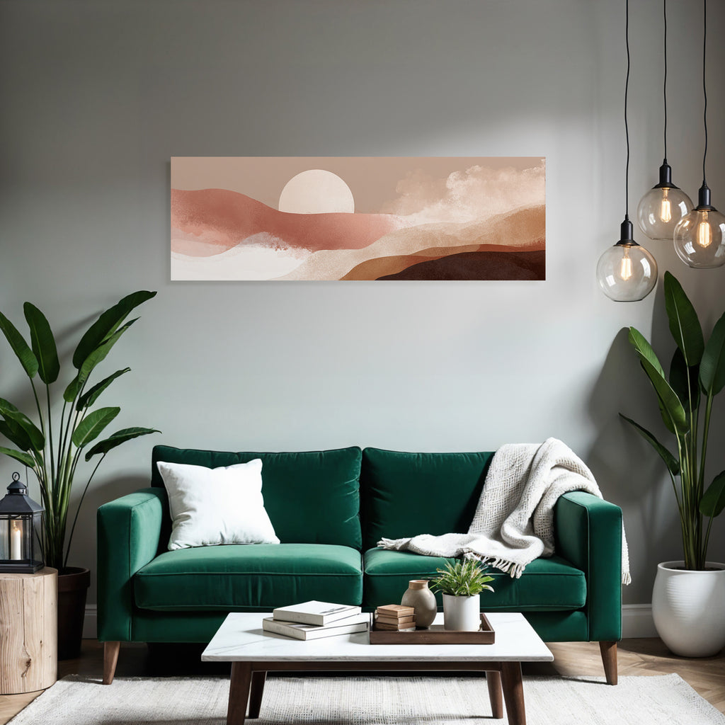 Stylisierte Landschaft Mit Abstrakten Farbwapen Und Sonne