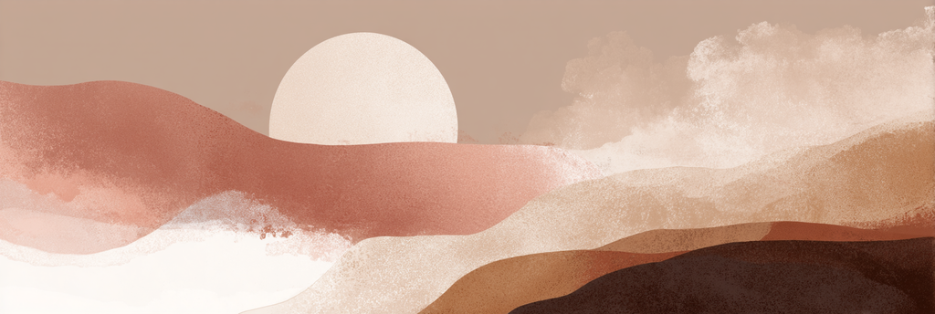 Stylisierte Landschaft Mit Abstrakten Farbwapen Und Sonne | Japandi | Einrichtungsstile