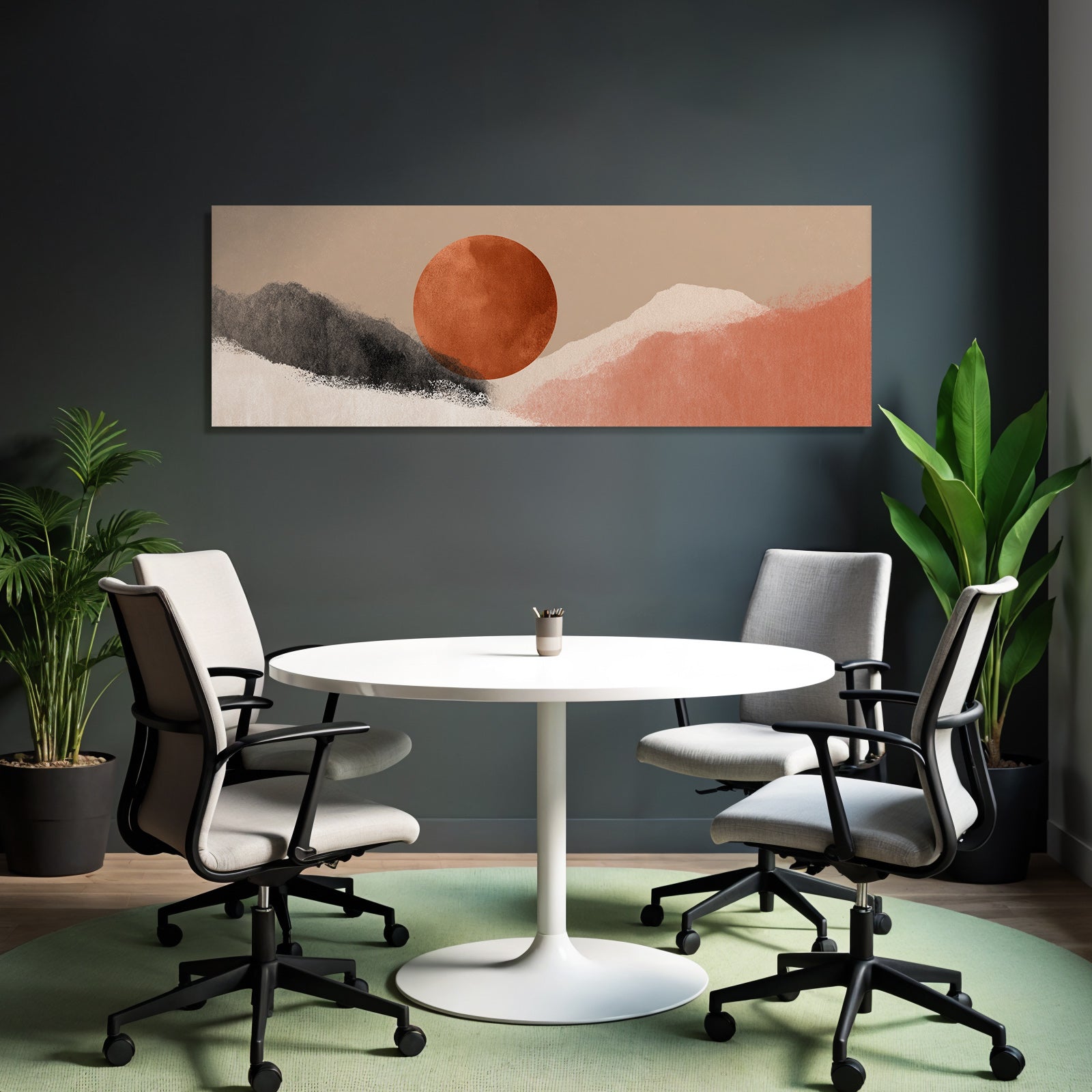 Stylized Landscape Abstract Shapes Colors Circular Element Earthy Tones