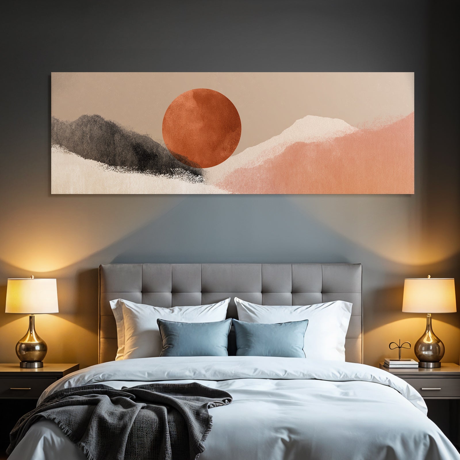 Stylized Landscape Abstract Shapes Colors Circular Element Earthy Tones
