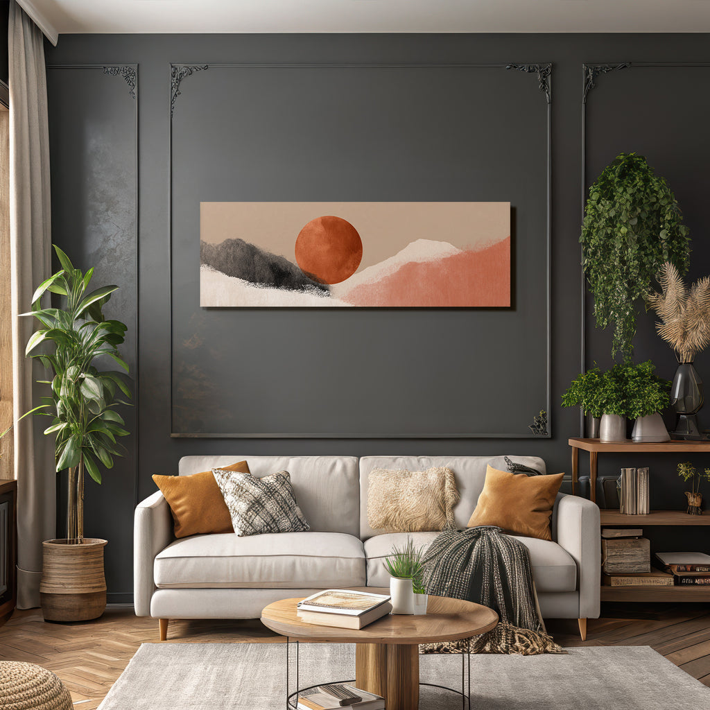 Stylized Landscape Abstract Shapes Colors Circular Element Earthy Tones
