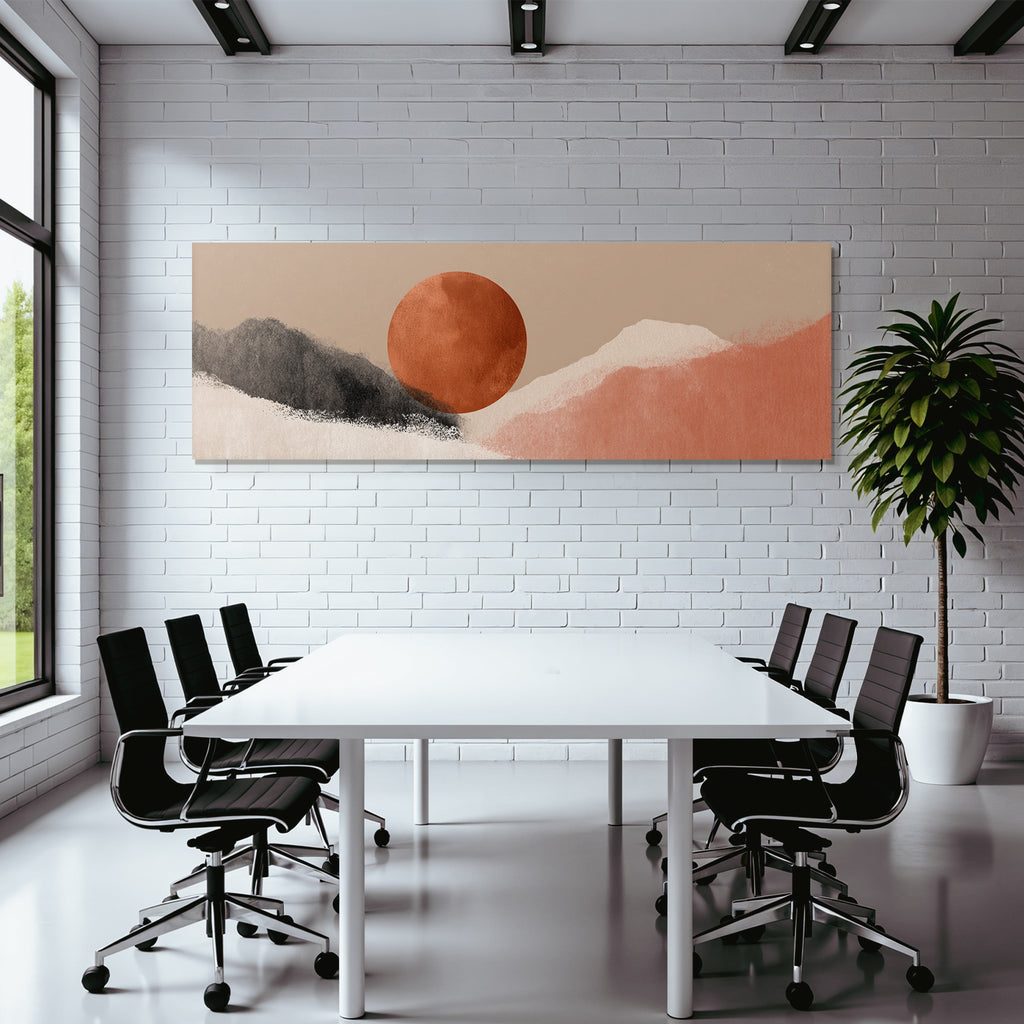 Stylized Landscape Abstract Shapes Colors Circular Element Earthy Tones