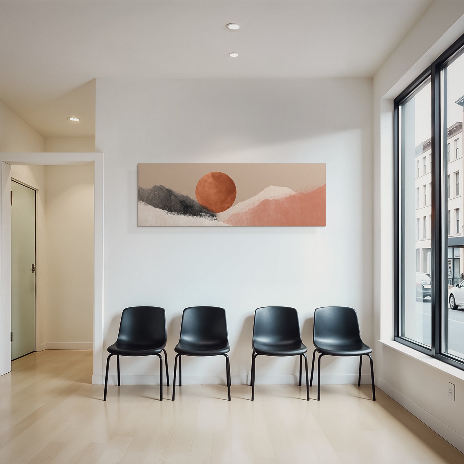Stylized Landscape Abstract Shapes Colors Circular Element Earthy Tones