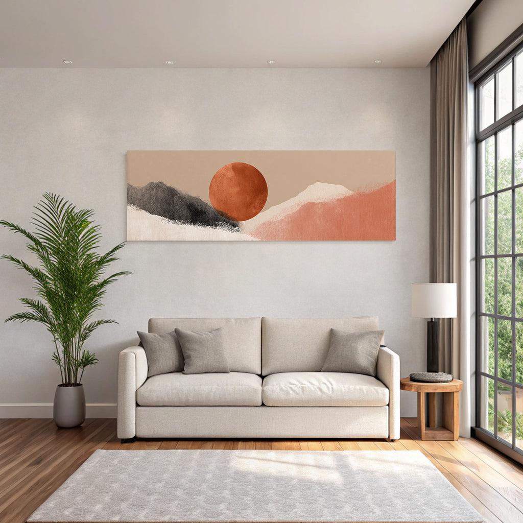 Stylized Landscape Abstract Shapes Colors Circular Element Earthy Tones