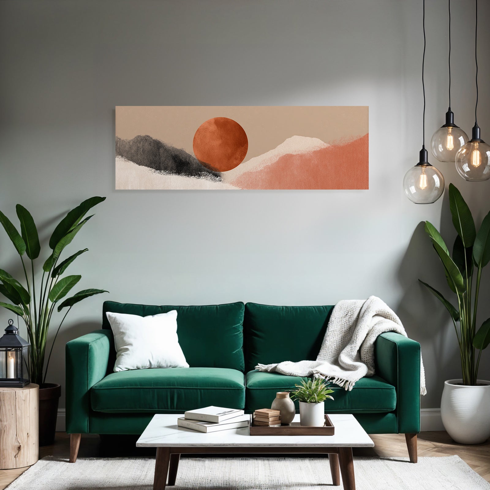 Stylized Landscape Abstract Shapes Colors Circular Element Earthy Tones