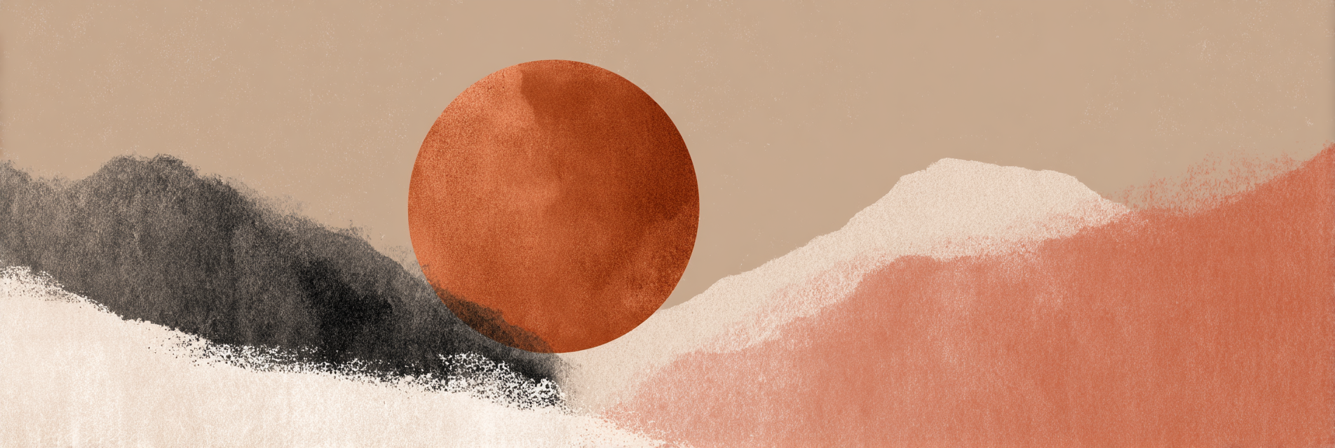 Stylized Landscape Abstract Shapes Colors Circular Element Earthy Tones | Japandi | Einrichtungsstile