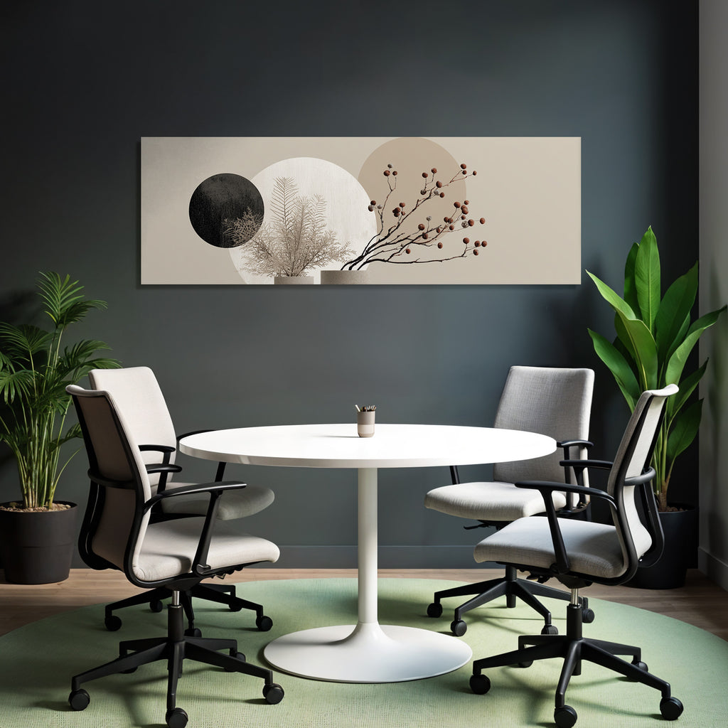 Stylized Plants And Circular Shapes In Neutral Background