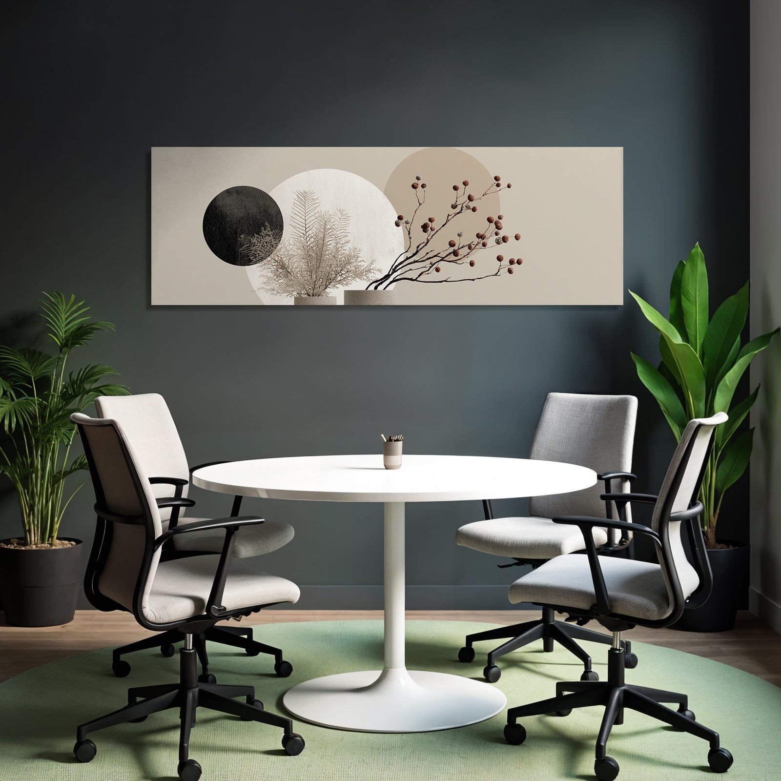 Stylized Plants And Circular Shapes In Neutral Background