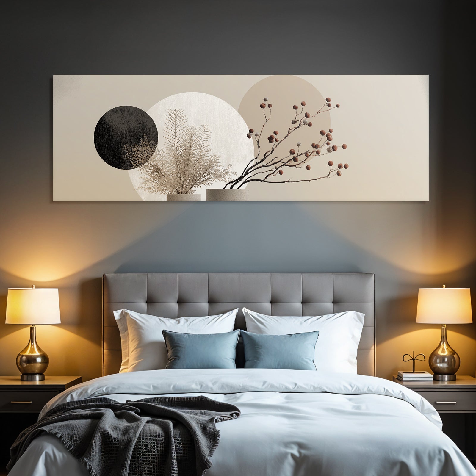 Stylized Plants And Circular Shapes In Neutral Background