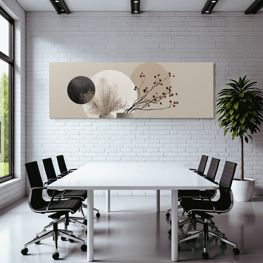 Stylized Plants And Circular Shapes In Neutral Background