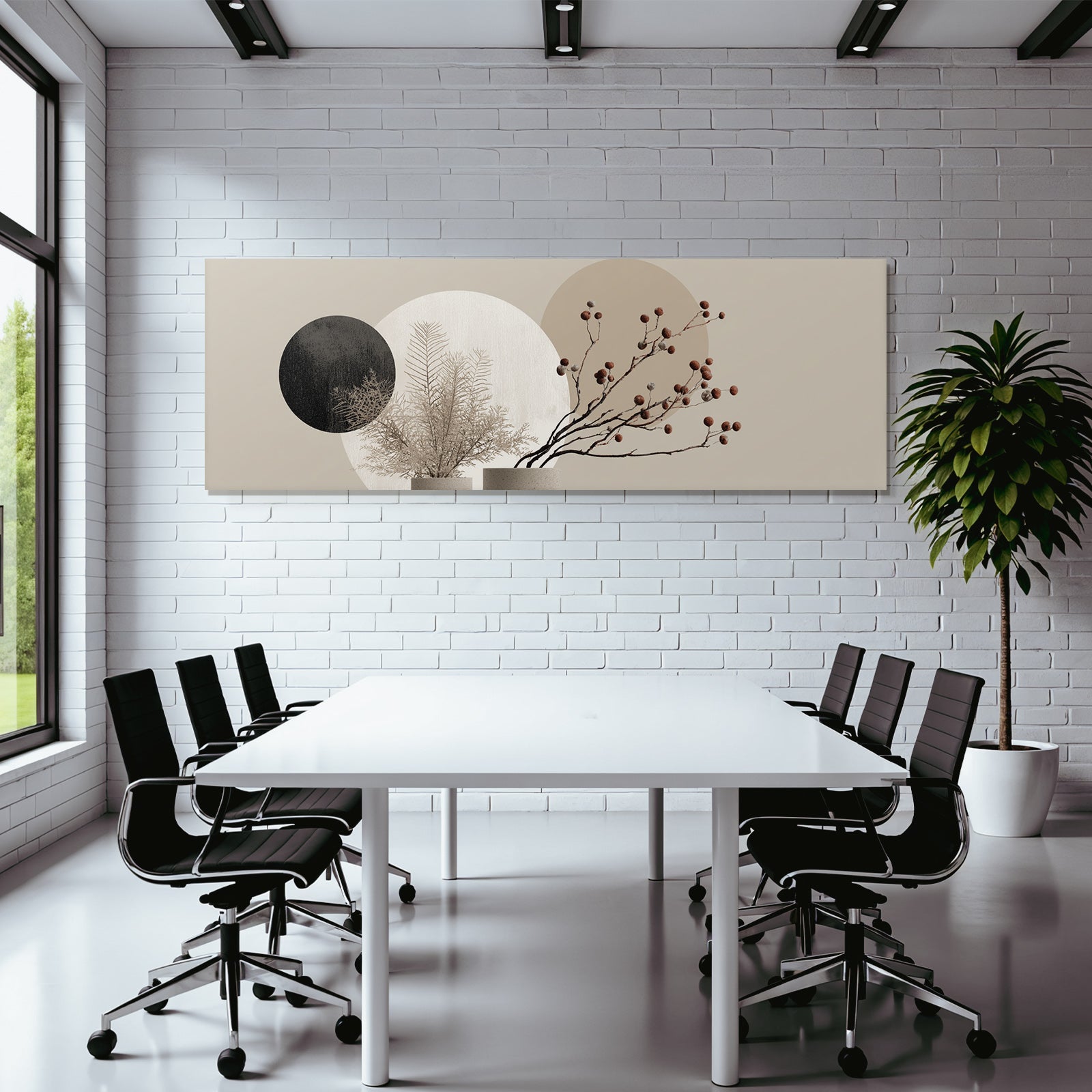 Stylized Plants And Circular Shapes In Neutral Background