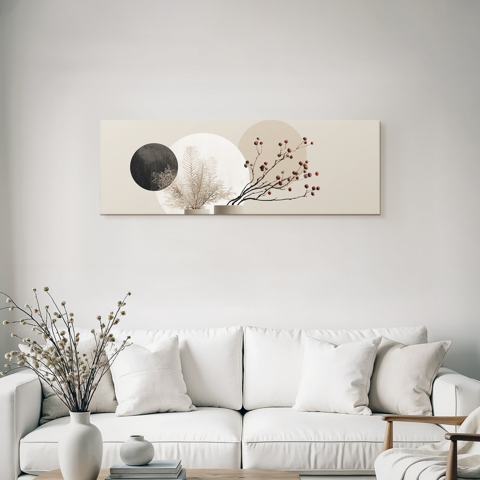 Stylized Plants And Circular Shapes In Neutral Background