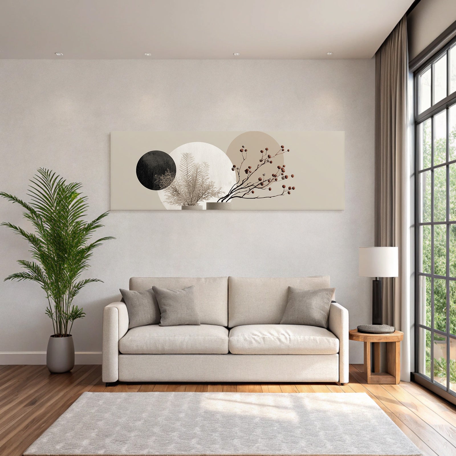 Stylized Plants And Circular Shapes In Neutral Background