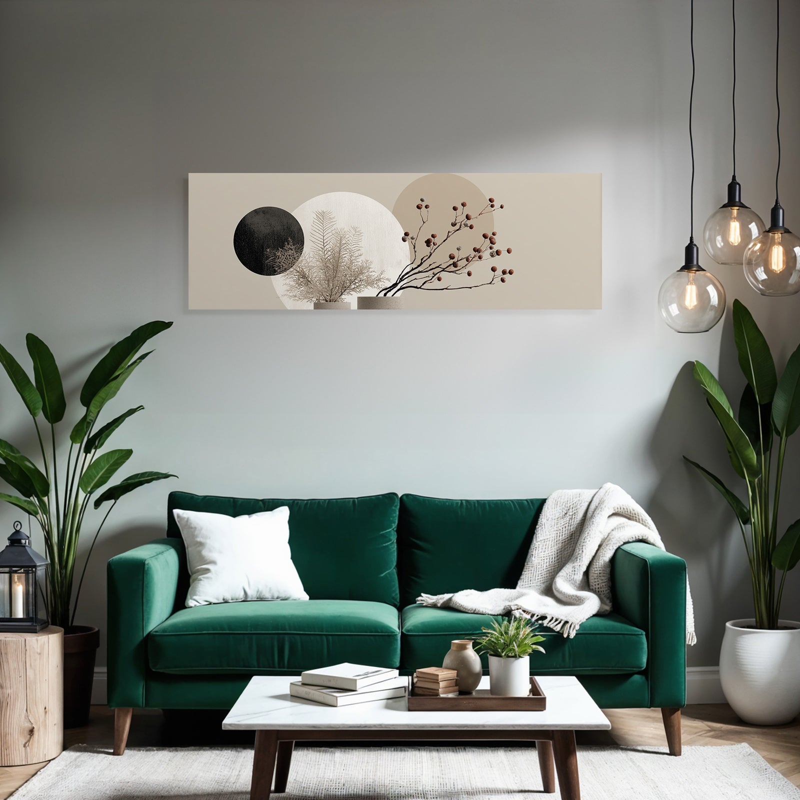 Stylized Plants And Circular Shapes In Neutral Background