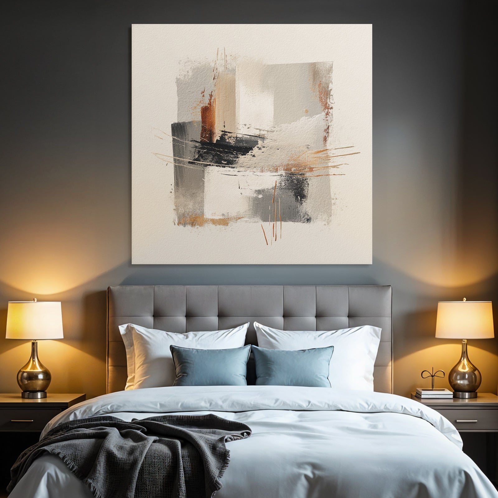 Abstract Artwork Gray White Orange