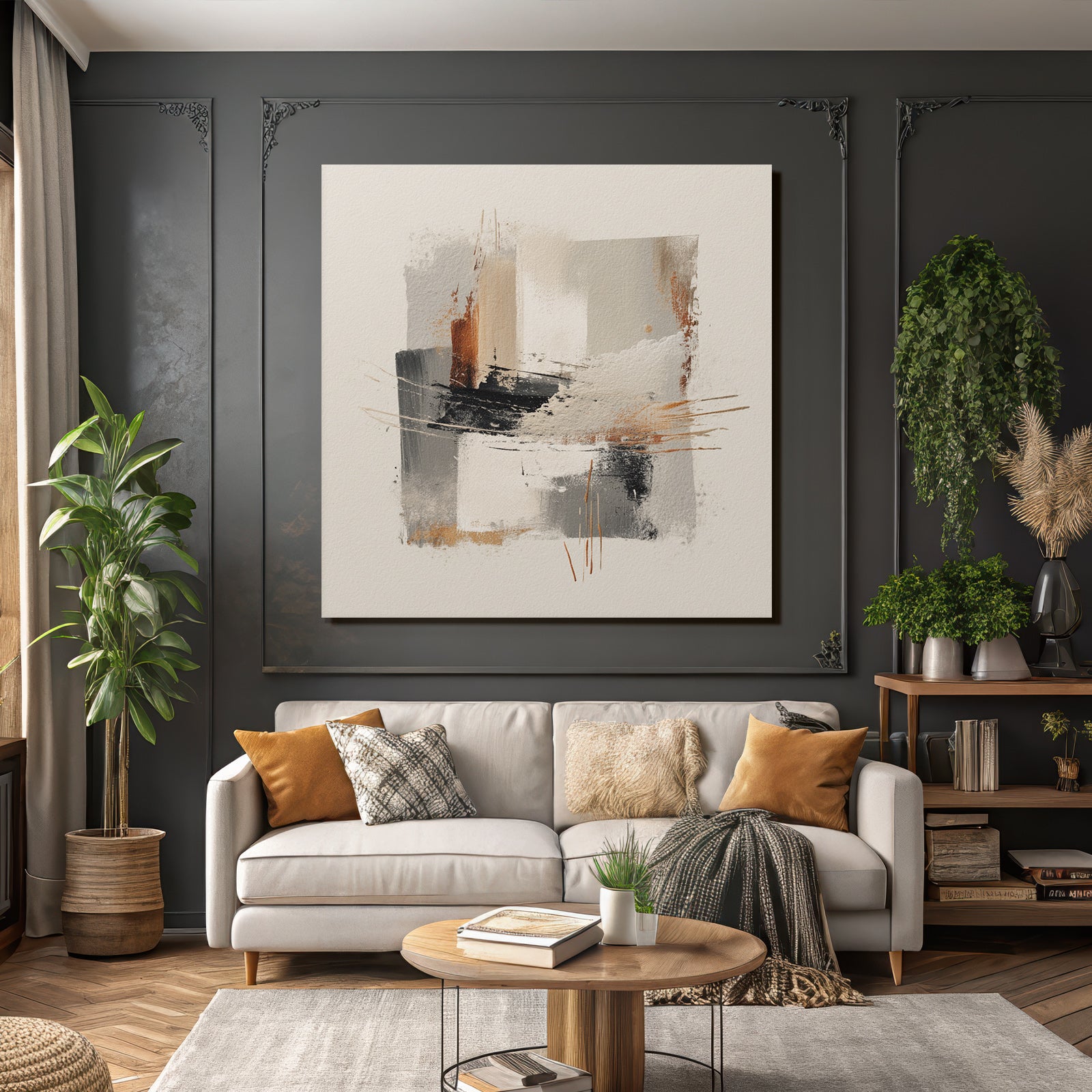 Abstract Artwork Gray White Orange