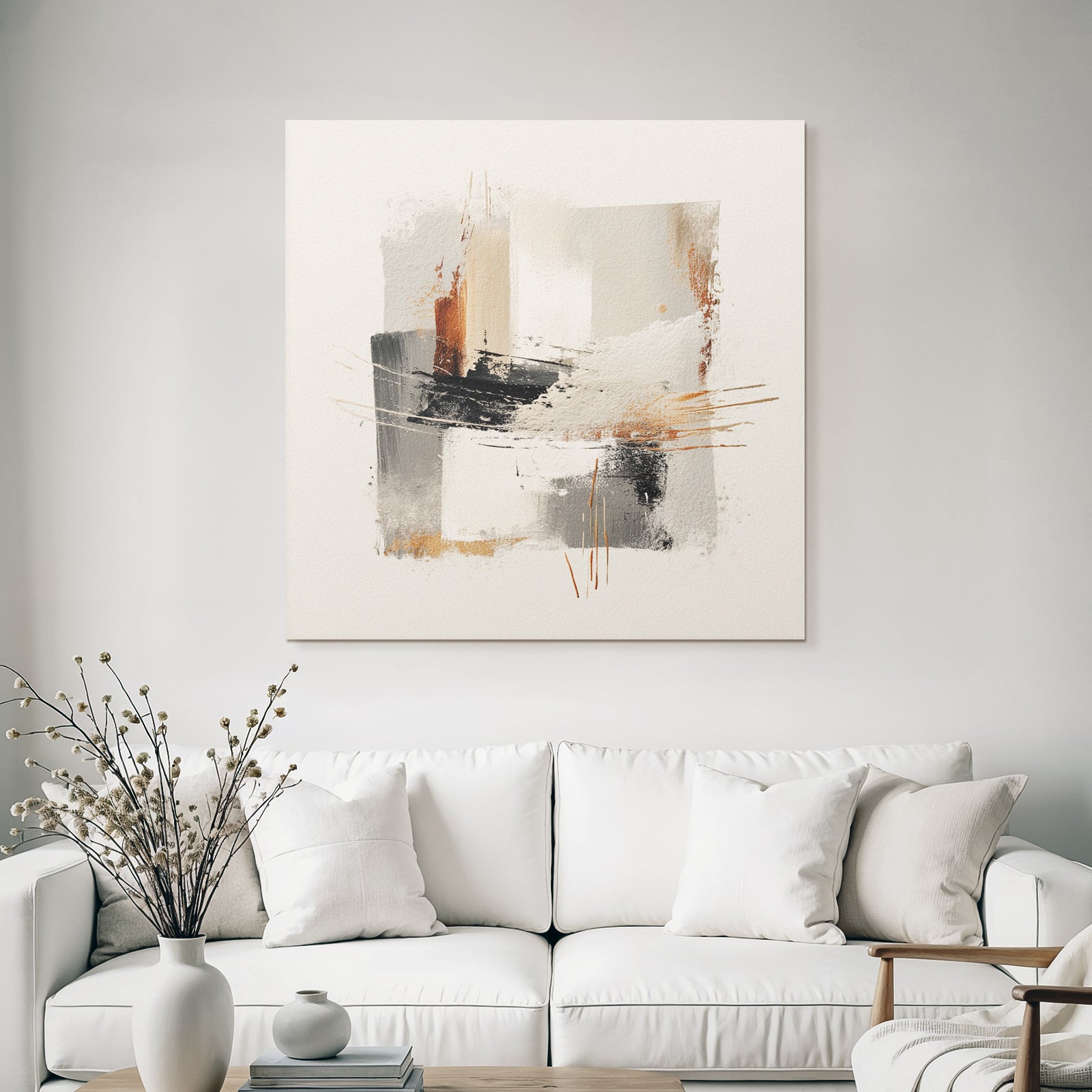 Abstract Artwork Gray White Orange