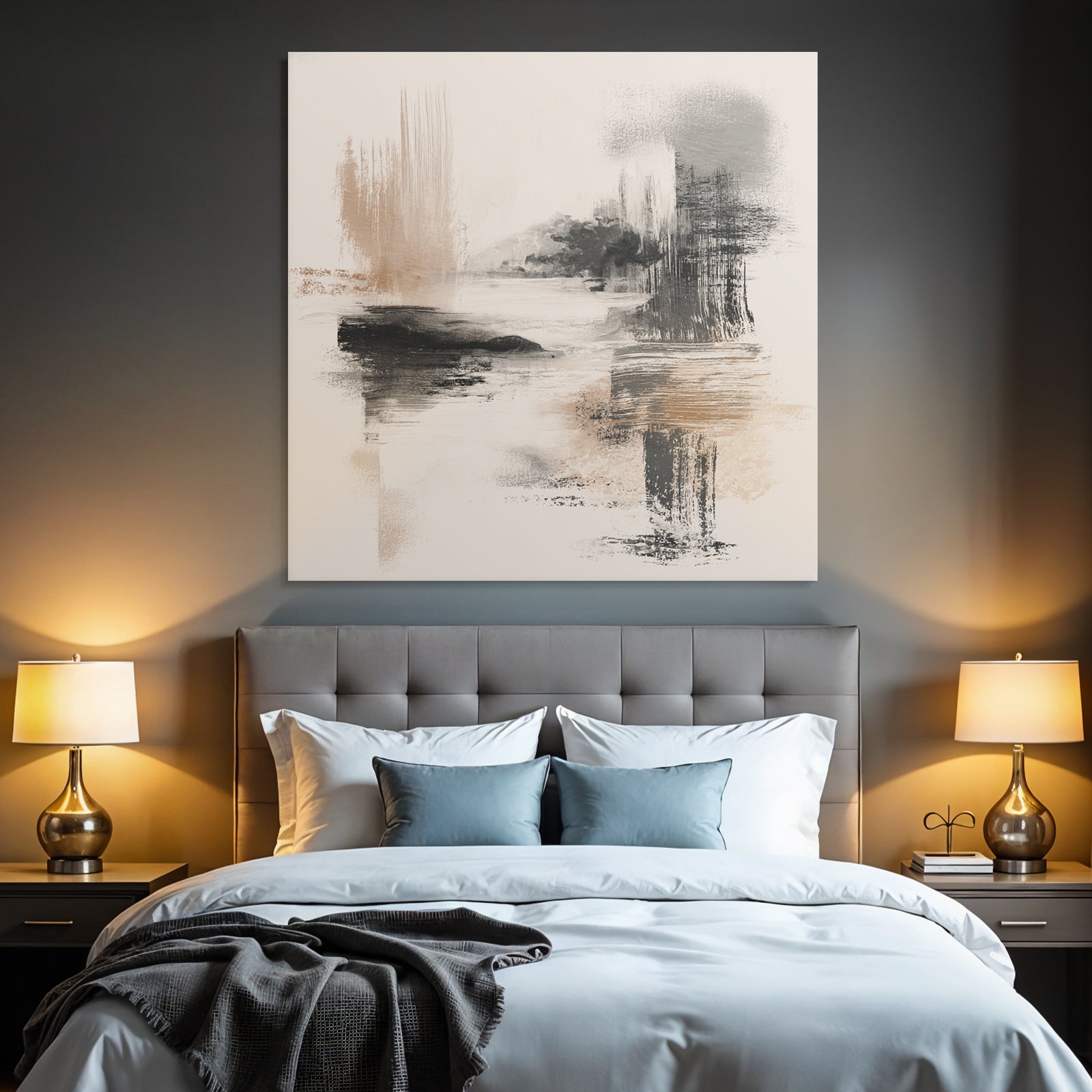 Abstract Artwork Soft Colors Brush Strokes Serene Scene Square Format