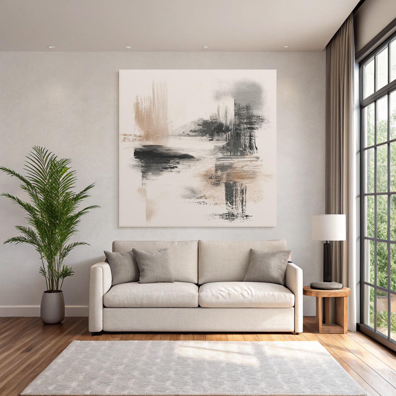 Abstract Artwork Soft Colors Brush Strokes Serene Scene Square Format