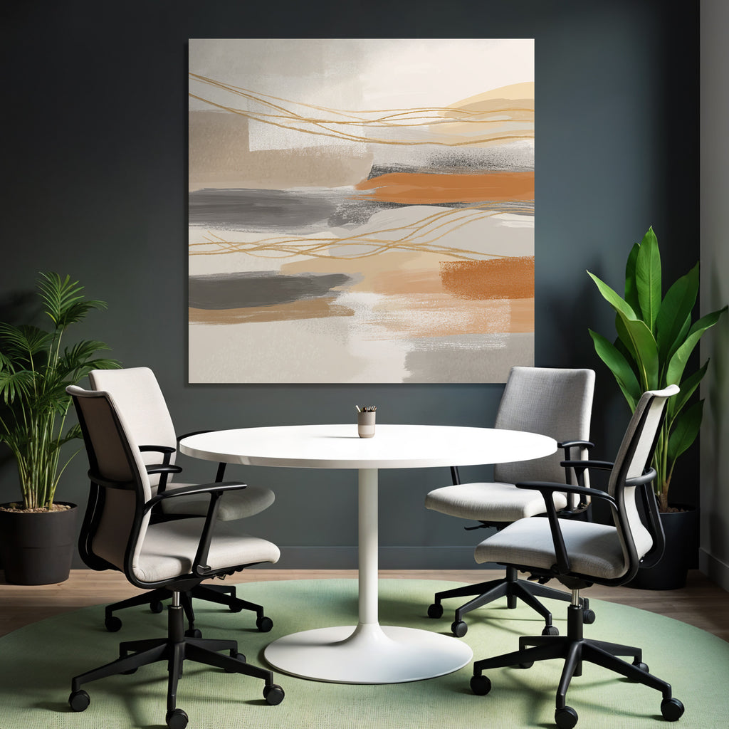 Abstract Artwork Soft Colors Brushstrokes Beige Gray Orange Linear Elements