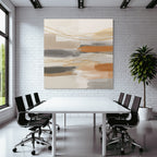 Abstract Artwork Soft Colors Brushstrokes Beige Gray Orange Linear Elements
