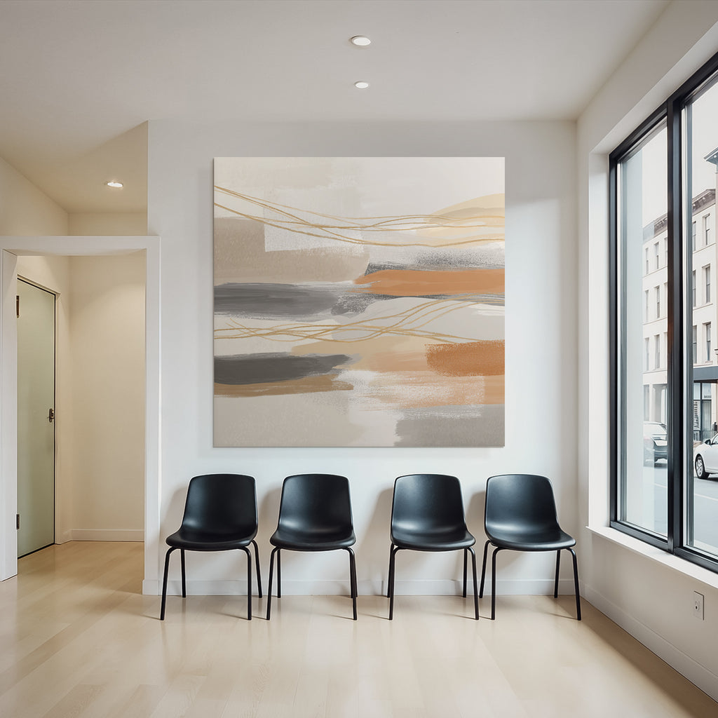 Abstract Artwork Soft Colors Brushstrokes Beige Gray Orange Linear Elements
