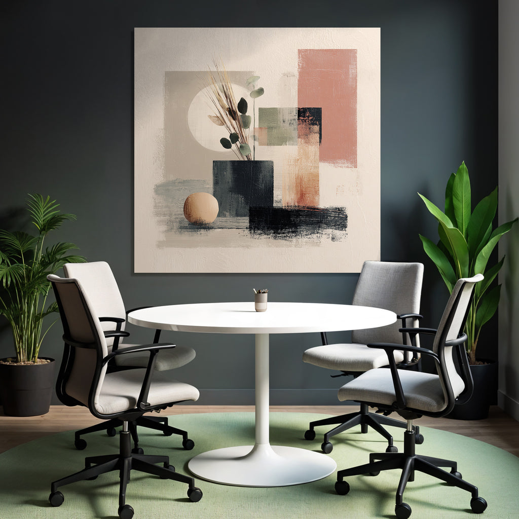 Abstract Artwork Vase Foliage Geometric Shapes Minimalistic Color Palette