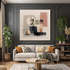 Abstract Artwork Vase Foliage Geometric Shapes Minimalistic Color Palette