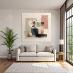Abstract Artwork Vase Foliage Geometric Shapes Minimalistic Color Palette