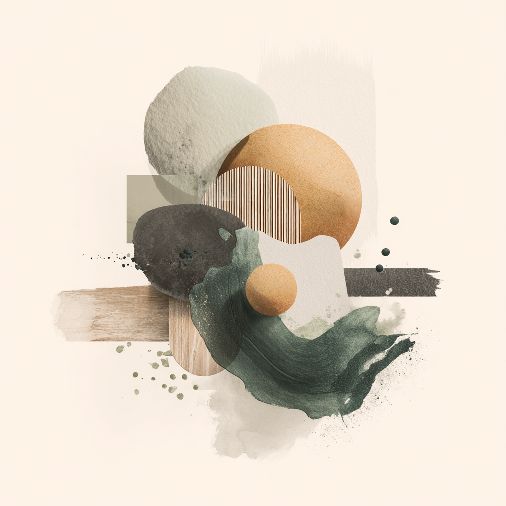 Abstract Composition Various Shapes Textures Muted Color Palette | Japandi | Einrichtungsstile