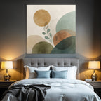 Abstract Composition With Circles Shapes And Leaf Motif Muted Colors Modern Graphic Art