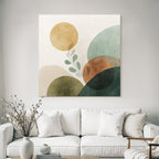 Abstract Composition With Circles Shapes And Leaf Motif Muted Colors Modern Graphic Art