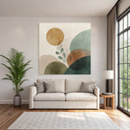 Abstract Composition With Circles Shapes And Leaf Motif Muted Colors Modern Graphic Art