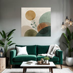 Abstract Composition With Circles Shapes And Leaf Motif Muted Colors Modern Graphic Art