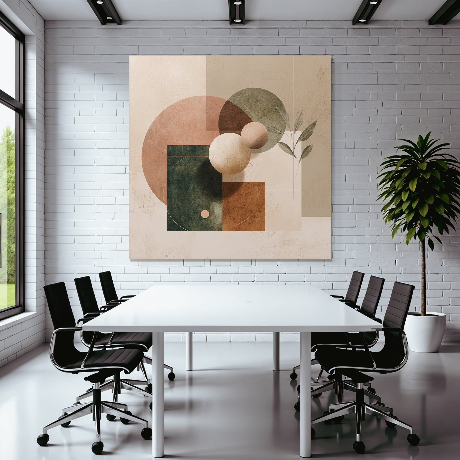 Abstract Geometric Leaves Composition Earthy Tones
