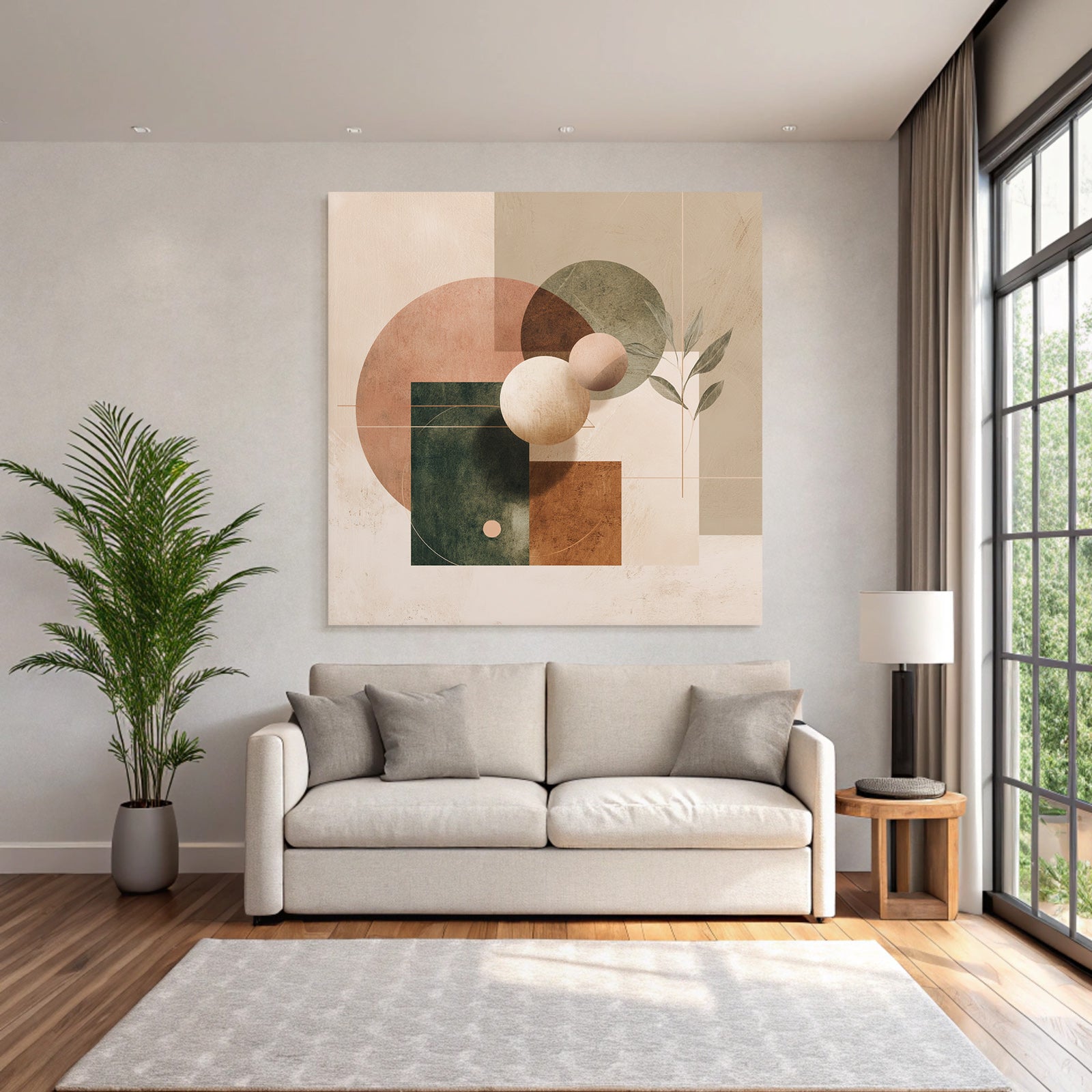 Abstract Geometric Leaves Composition Earthy Tones