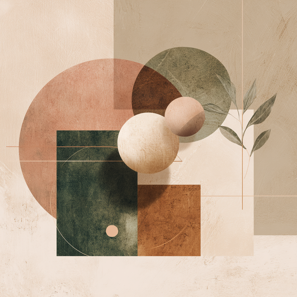 Abstract Geometric Leaves Composition Earthy Tones | Japandi | Einrichtungsstile