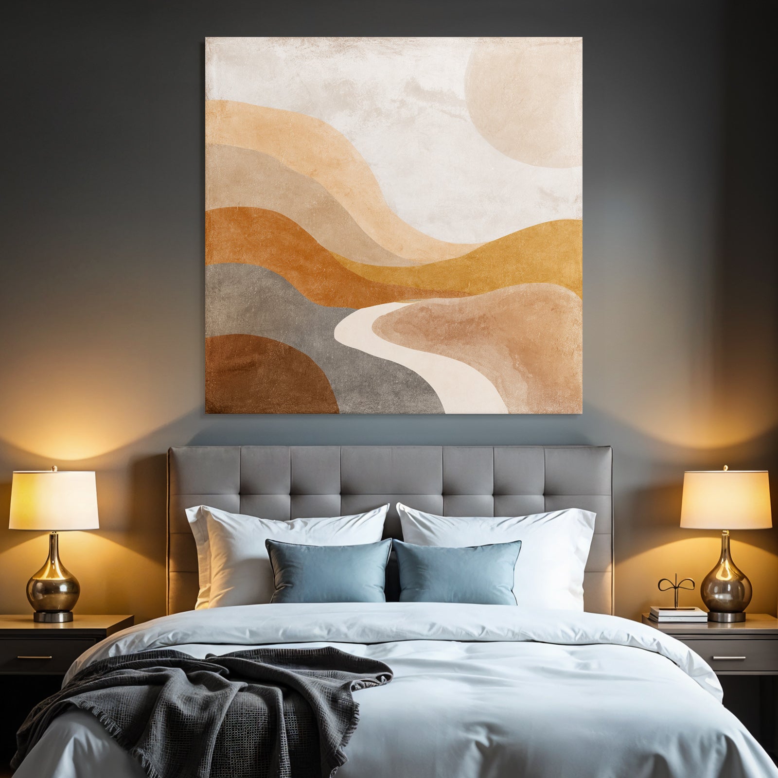 Abstract Illustration Layered Waves Earthy Tones Landscape Design