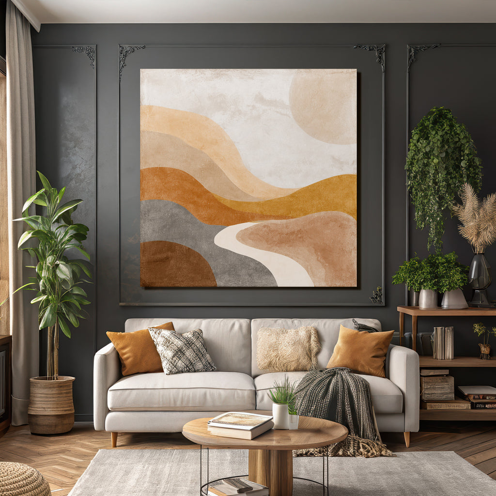 Abstract Illustration Layered Waves Earthy Tones Landscape Design