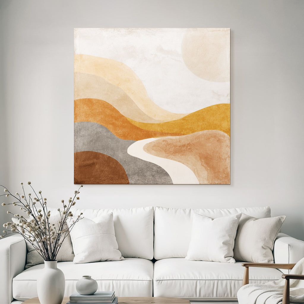 Abstract Illustration Layered Waves Earthy Tones Landscape Design