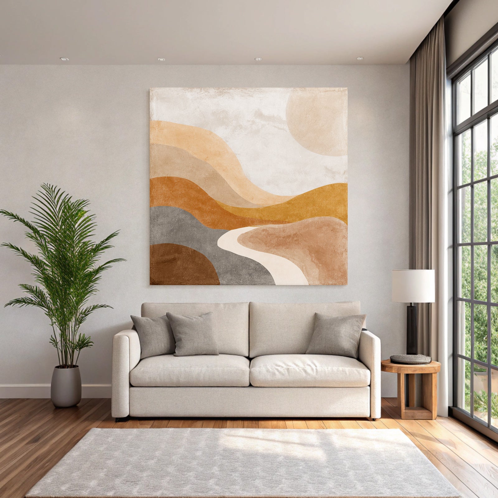 Abstract Illustration Layered Waves Earthy Tones Landscape Design