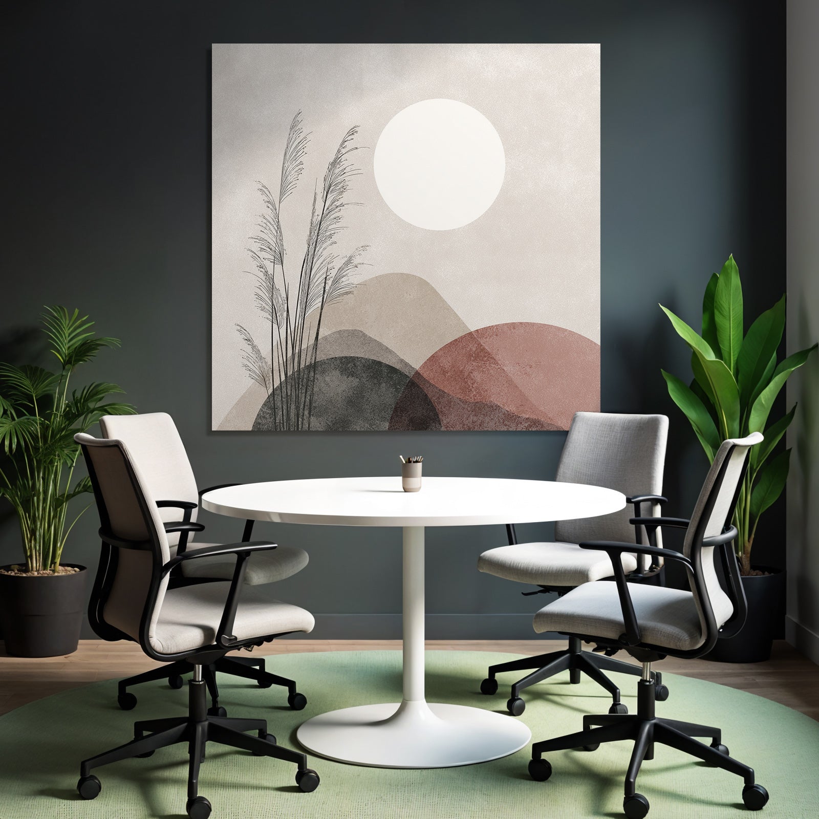Abstract Illustration Of Natural Elements With Grass And Sun Shapes In Soft Color